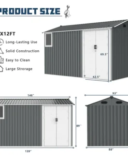 8×12 Ft Metal Storage Shed with Double Hinged Doors