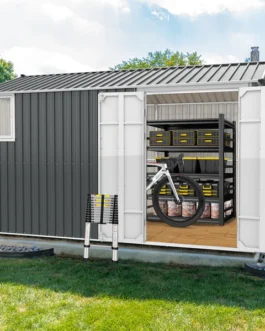 8×12 Ft Metal Storage Shed with Double Hinged Doors