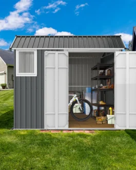 8×6 ft Metal Storage Shed with Double Hinged Doors